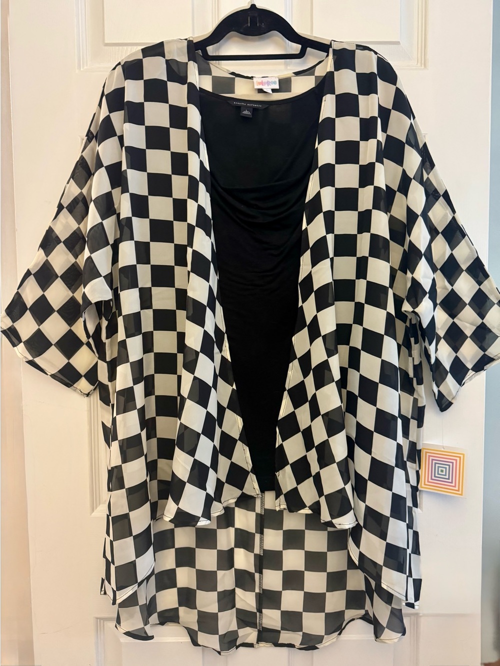 LuLaRoe Lindsay Kimono Sheer Black & White Checkered